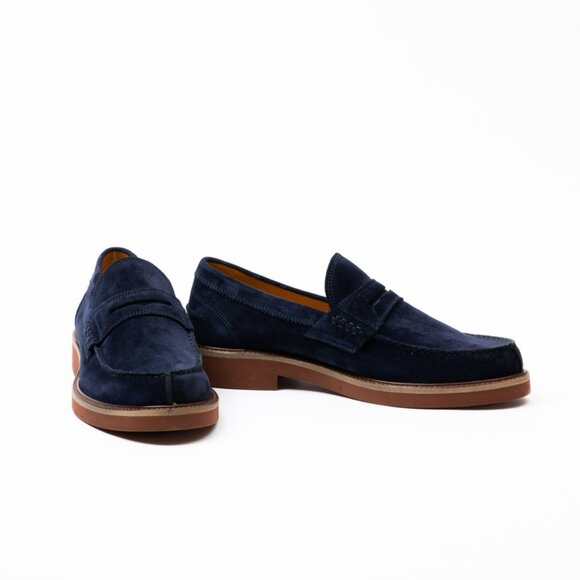 New 100% Italian Made Men Suede Loafers, Fantasio, Blue - Picture 3 of 4